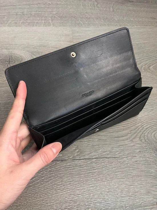 Coach Black Pebbled Leather Foldover Wallet with Logo - Picture 5 of 6